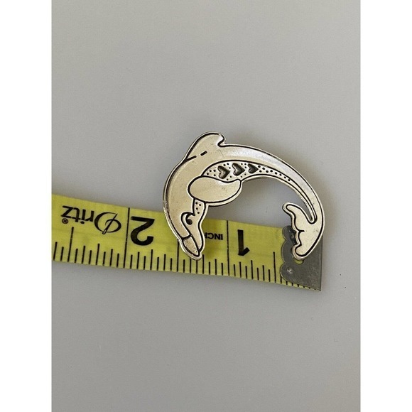 EFS Dolphin Jumping with Hearts Mexico Sterling Silver 925 Pin BROOCH - Picture 6 of 7